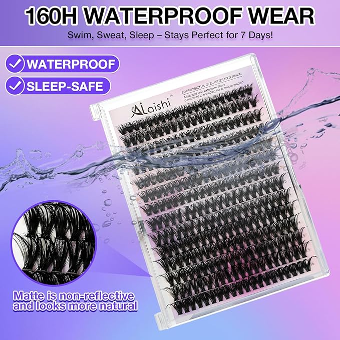 Lash Clusters, DIY Cluster Eyelash Extensions 9‑16mm, 60D, 280pcs Fluffy D Curl Natural Lashes–Fake Cat Eye Wispy Individual Clusters
