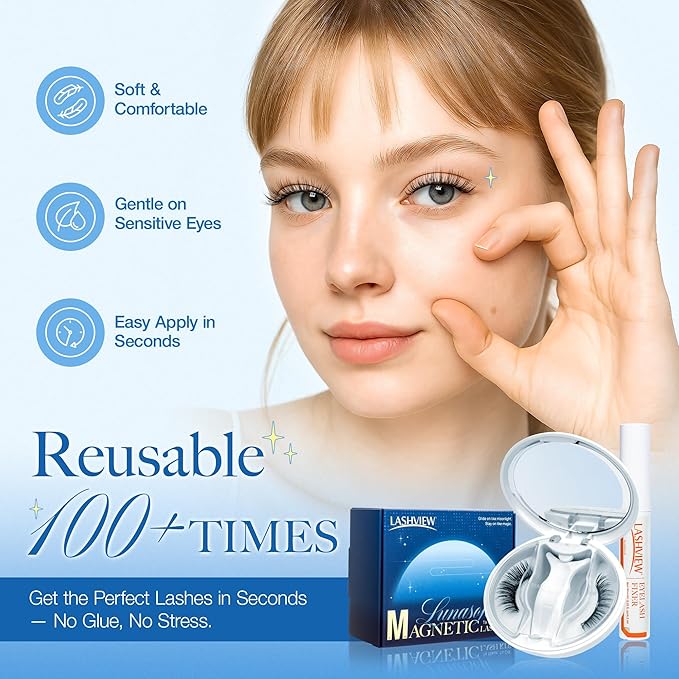 LASHVIEW Magnetic Eyelashes with Applicator Upgrade Soft Magnetic Eyelashes Natural Look Reusable No Glue or Eyeliner Needed Easy to Wear and Remove (RC24)