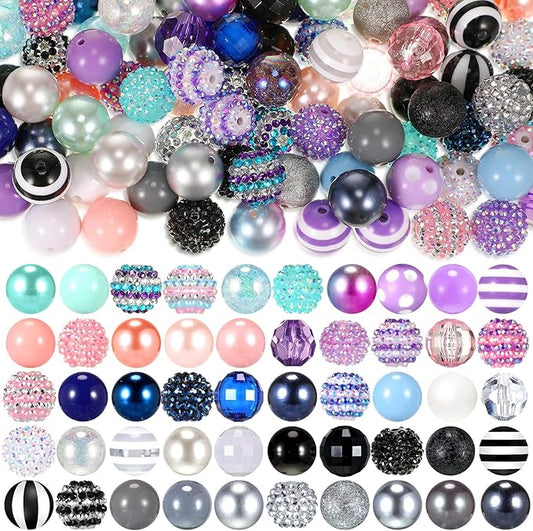 100 Pcs 20mm Rhinestone Bubblegum Beads for Pens Mixed Crystal Resin Chunky Beads for DIY Craft Keychain Necklace Bracelet Jewelry Making(Mermaid Color)