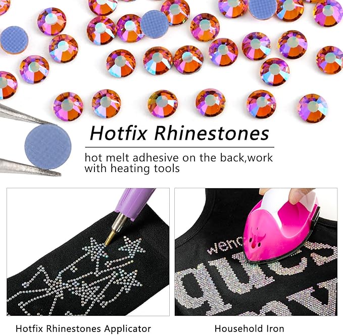 Beadsland Hotfix Rhinestones, 2880pcs Flatback Crystal Rhinestones for Crafts Clothes DIY Decoration, Topaz AB, SS10, 2.7-2.9mm