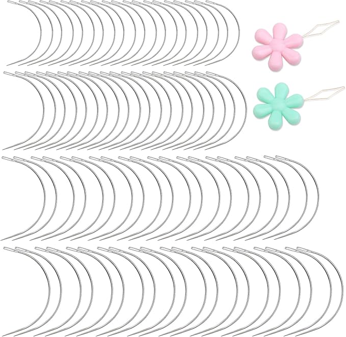 80 PCS Curved Needles, 4 Sizes Curved Sewing Needles Upholstery Weaving Needles C-Shaped Leather Needles for Leather Projects Carpet or Canvas Wig Making