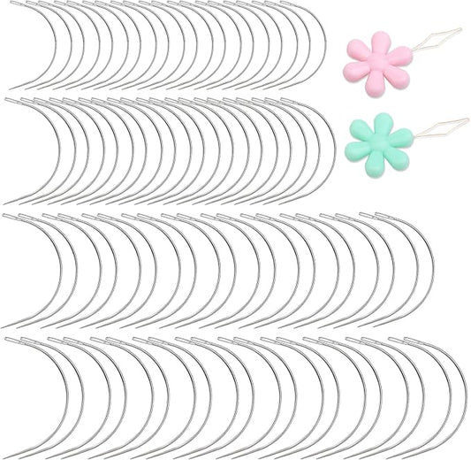 80 PCS Curved Needles, 4 Sizes Curved Sewing Needles Upholstery Weaving Needles C-Shaped Leather Needles for Leather Projects Carpet or Canvas Wig Making