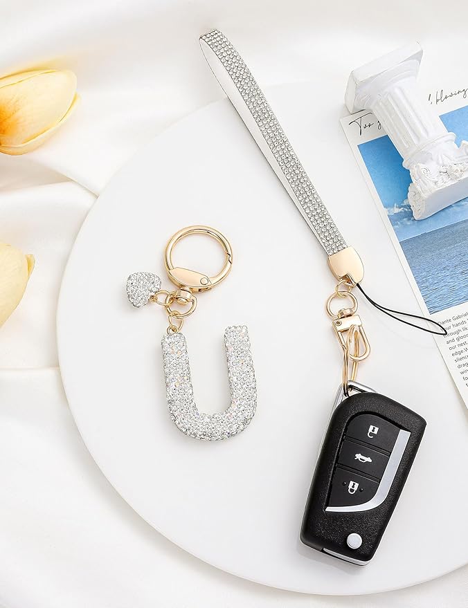 Initial Keychain for Women Girls,Bling Letter Key chain Initial with Heart,Pink Keychain Charms for Backpack Handbag