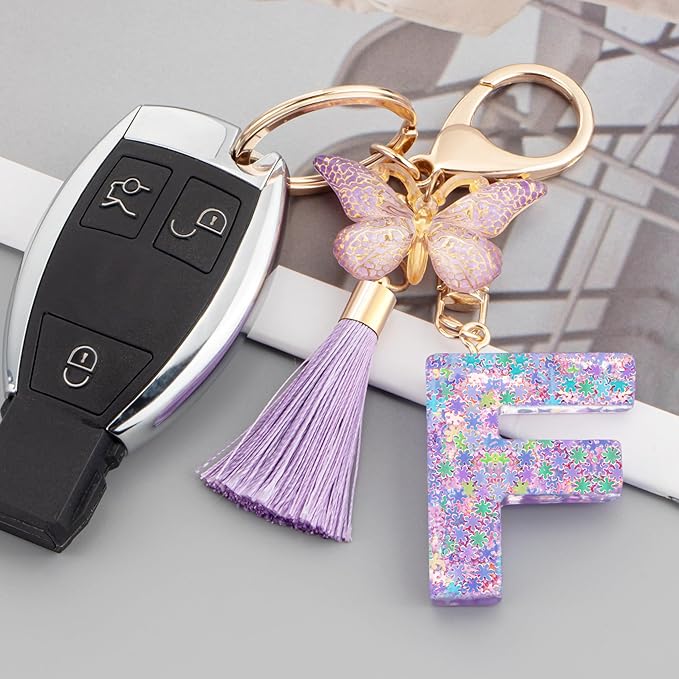 Suweibuke Cute Pink Key Chains for Women Girls, Initial Letter Keychains with Tassel, Charms for Key Purse Handbags Backpacks