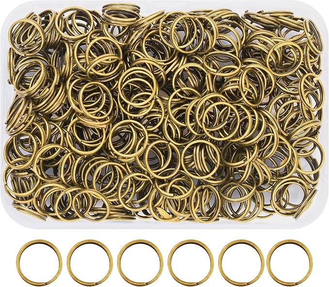 Mandala Crafts 10mm Antique Brass Double Jump Rings for Jewelry Making - 400 Pcs Small Split Key Rings Set for Crafts, DIY Keychains, and Accessories