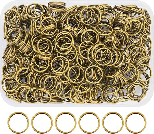 Mandala Crafts 10mm Antique Brass Double Jump Rings for Jewelry Making - 400 Pcs Small Split Key Rings Set for Crafts, DIY Keychains, and Accessories