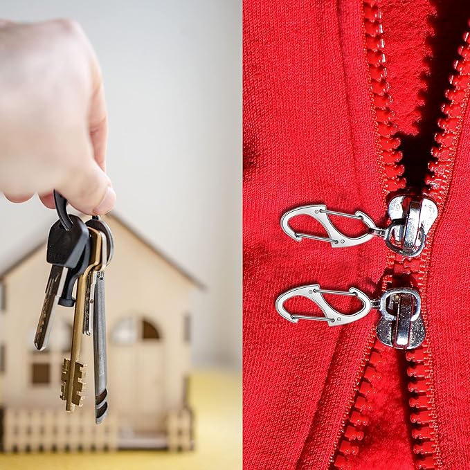 Moxweyeni 20 Pcs Zipper Clip S Carabiner Clips Small Alloy Snap Hook Anti Theft 1. 6 Inch Mini Dual Wire Gate Interlocking Keychain Clip Attachment for Women Men Camping Hiking