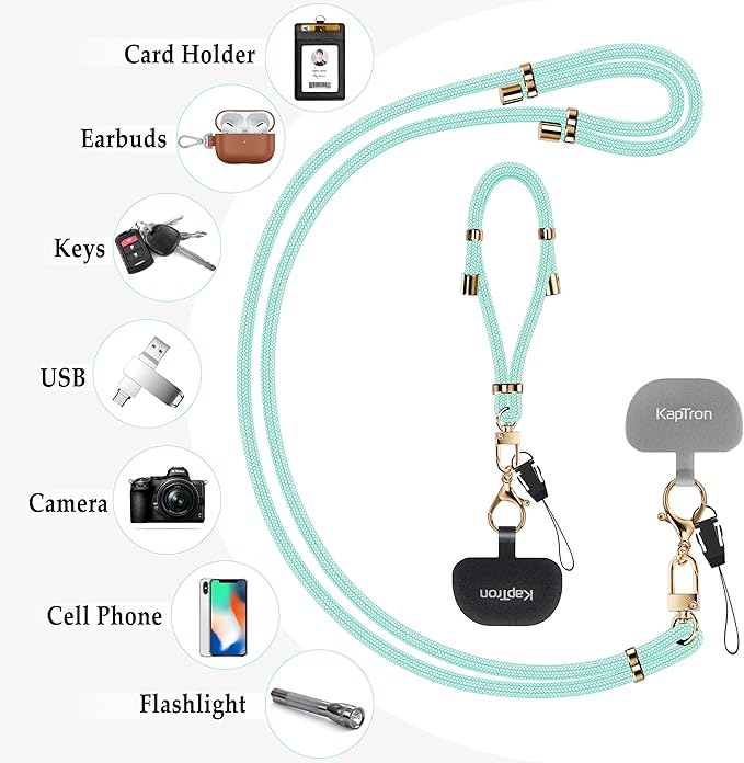 Universal Phone Lanyard with Wrist Strap, Adjustable Crossbody Cell Phone Lanyard Neck Strap and Wristlet Strap with 2 Lobster Clips, Phone Tether Patches and Phone Straps (Mint Green, 2 Pack)