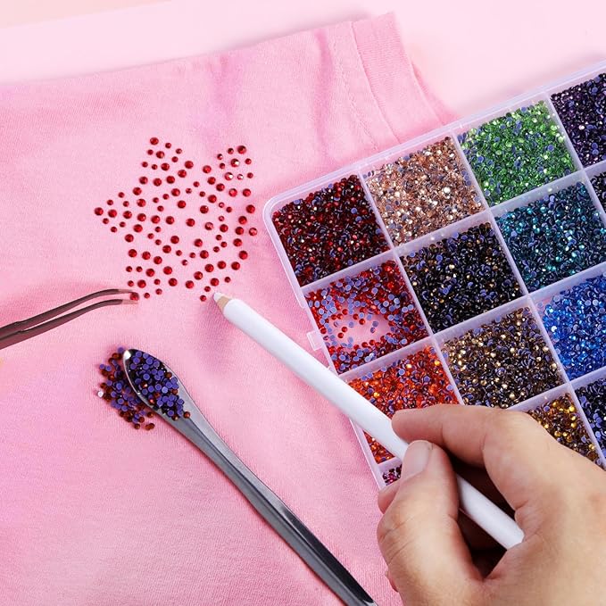 BEADSLAND Hotfix Rhinestones Mixed 24 Colors, SS6 Rhinestones for Crafts Clothes, Hotfix Crystals with 1 Tweezers, 1 Wax Pencil and 1 Spoon