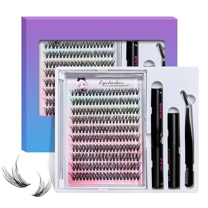 Lash Clusters Kit 10-16mm Natural Volume Lashes with Soft Fibre Thin Band, 200PCS Wispy Eyelash Clusters for Gentle Bonding & Beginner Friendly, DIY Individual Lashes
