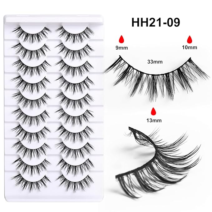 10 Pairs False Eyelashes with Tweezers and High-grade Synthetic Fibers Three-dimensional Long Slender Style Natural Curl Realistic Look Durable Long-lasting Suitable for Daily Comm (Black-E)