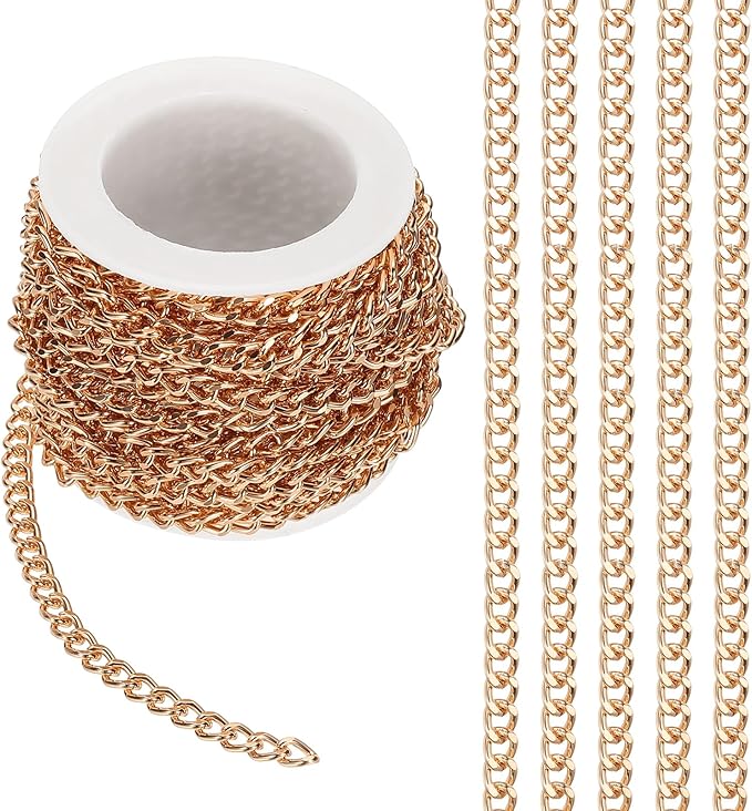 PATIKIL 16.4Ft Aluminium Curb Chains Twisted Links, 6x4.5mm Curb Chain Spool Jewelry Making Chains Craft Chain for Necklace Bracelet Earring, Rose Gold