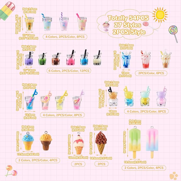 Craftdady Resin Plastic Miniature Food Snack Pendants Charms Ice Drink Juice Pendants Cute Bottle Fruit Keychain Charms Hang Ornament for DIY Craft Earring Bracelet Necklace Jewelry Making