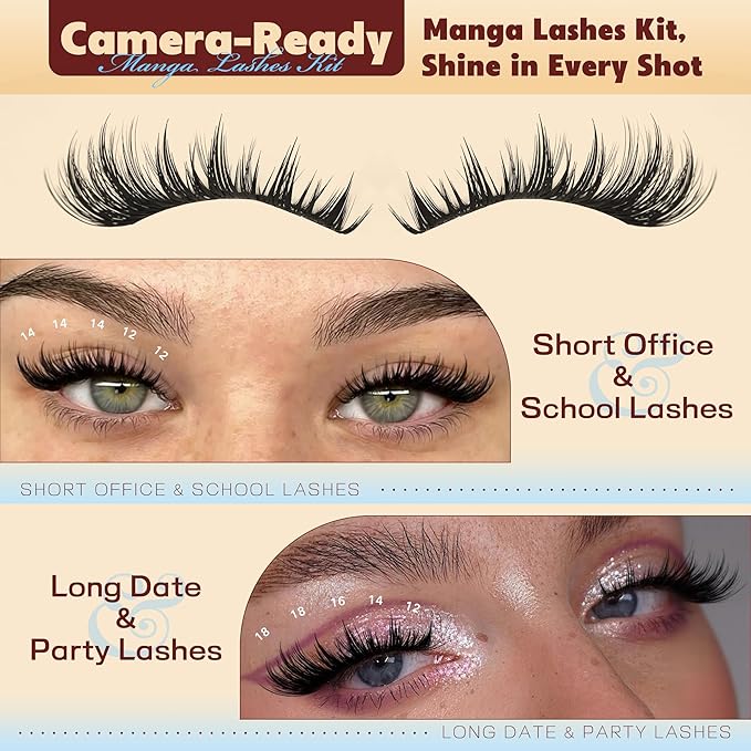 TOOCHUNAG 12-18mm Manga Volume Lash Clusters Wispy Individual Lashes Natural Cluster Lashes for DIY Eyelash Extension