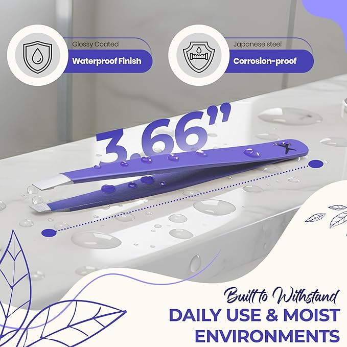 Professional Slant Tip Eyebrow Tweezers for Women & Men – Precision Hair Removal Tool – Stainless Steel Tweezers for Eyebrow Shaping, Facial Hair, Ingrown Hair & Splinter Removal (Luminous Lavender)