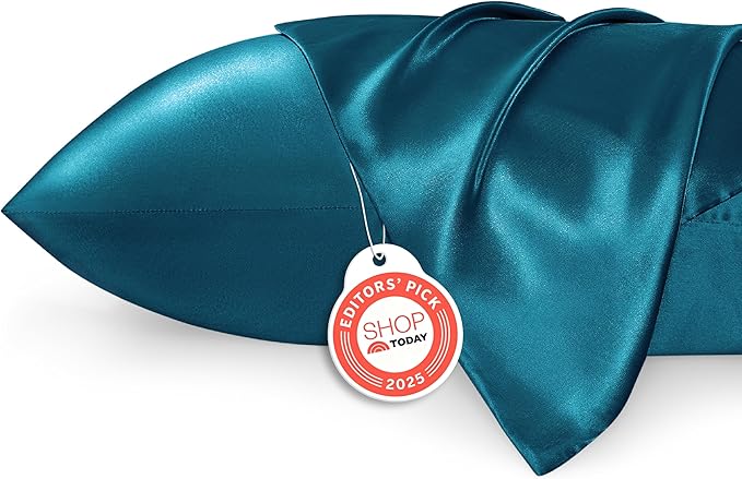 Bedsure Satin Pillowcases, Similar to Silk Pillow Cases Queen Size Set of 2, Pillow Case for Sleeping Women with Envelope Closure, Gifts for Women Men, Teal, 20x30 Inches, 2pcs