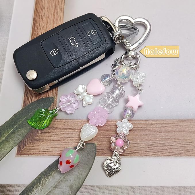 Keychain Bag Accessories Cute Cherry Strawberry Flower Keychains Accessories Decor for Keys Bags Purses Gift