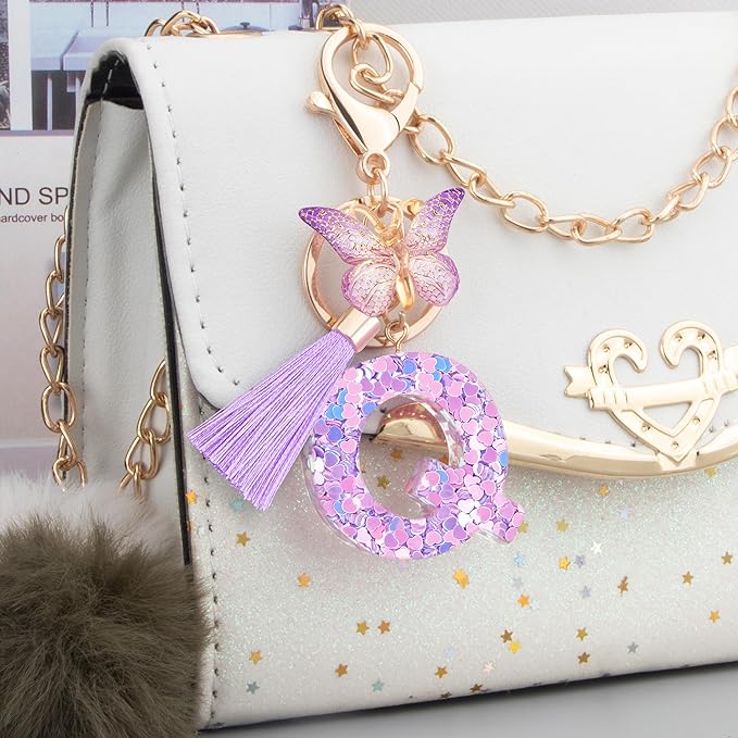 Initial letter Keychains for Women Girls Tassel Butterfly Cute Keychain for Wallet Backpack charm