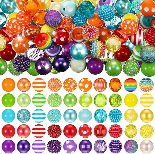 100 Pcs 20mm Rhinestone Bubblegum Beads for Pens Mixed Crystal Resin Chunky Beads for DIY Craft Keychain Necklace Bracelet Jewelry Making(Rainbow Color)