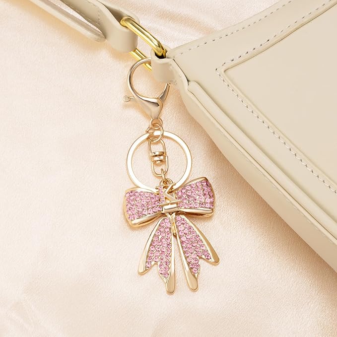 XGALBLA Sparkly Cute Initial Letter Rhinestone Bow Keychain for Women Gold Tone Bag Charms Coquette Aesthetic Purse Charms