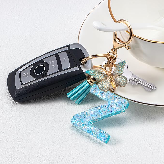 Initial letter Keychains for Women Girls Tassel Butterfly Cute Keychain for Wallet Backpack charm