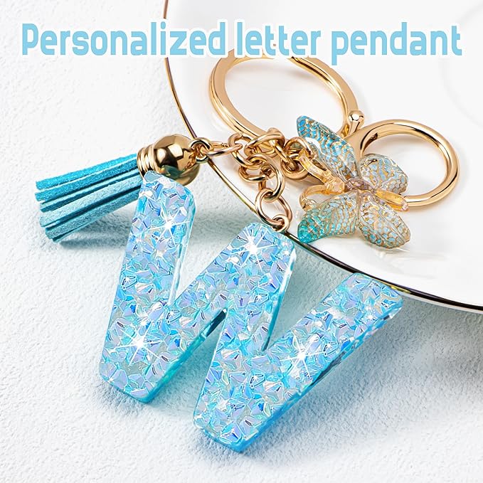 Initial letter Keychains for Women Girls Tassel Butterfly Cute Keychain for Wallet Backpack charm