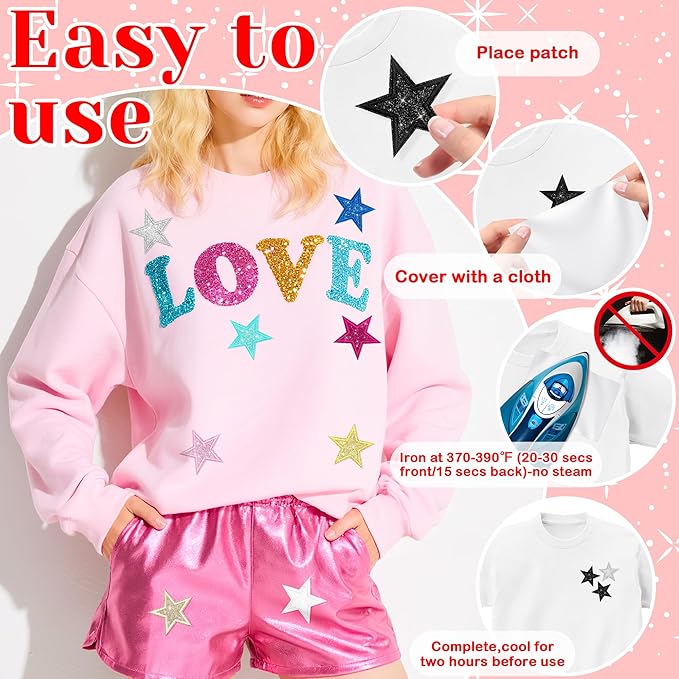 30Pcs Glitter Star Iron on Patches Bling Star Patches Applique for Clothing Hats Jacket Jeans Backpack