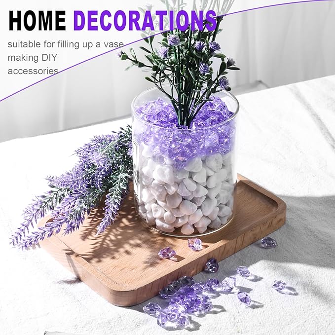 DomeStar 550PCS Purple Vase Fillers, Acrylic Fake Crushed Ice Rocks Purple Gems Crystals Plastic Diamonds for Vase Fillers Centerpiece Lilac Lavender Theme Birthday Weeding Table Scatter Decoration