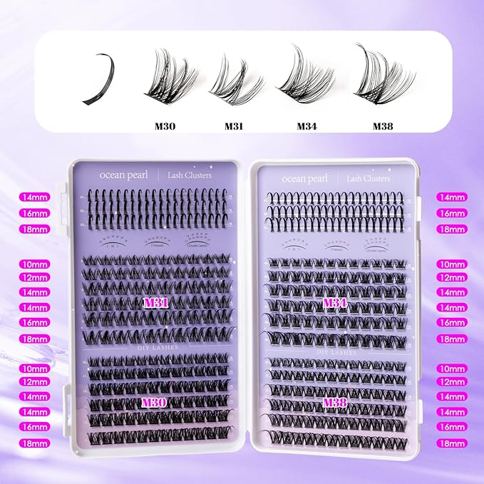 Ocean Pearl Lash Clusters 396pcs 5 Styles manga/anime-inspired lashes clusters(10-18mm),spike-effect cluster lashes,Eyelashes, eyelash clusters,DIY Cluster Eyelash Extensions with lash adhesive+sealer