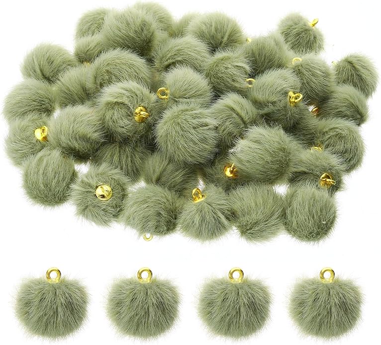 PATIKIL 50pcs Pom Poms Charm, Pompoms Charm Craft Pom Poms Pendants Balls Small Fluffy Tassel Bulk for Crafts Jewelry Making