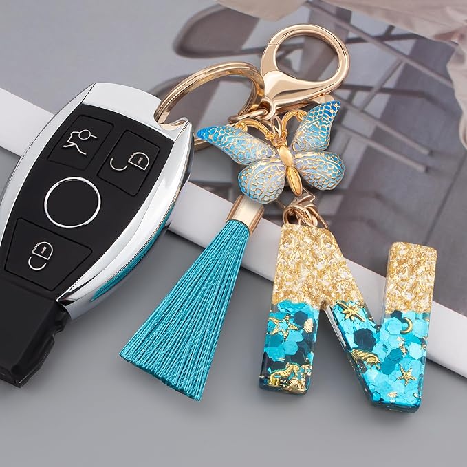 Suweibuke Cute Pink Key Chains for Women Girls, Initial Letter Keychains with Tassel, Charms for Key Purse Handbags Backpacks