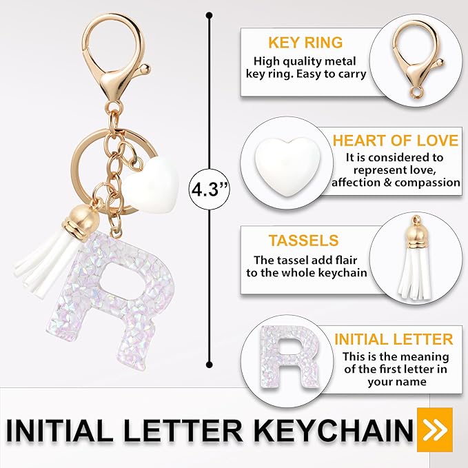Alphabet Initial Letter Keychain Cute Heart Resin - Letter Keychain for Backpack Charms - Initial Keychains for Women