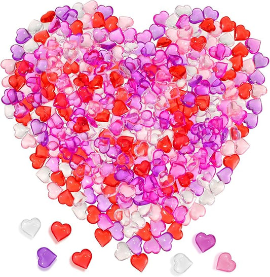 Menkxi 400 Pcs Valentines Day Vase Fillers Acrylic Heart Decoration Heart Vase Fillers Hearts Shaped Crystals Gems for Table Scatter Wedding, Artwork 0.87 Inch, 5 Color