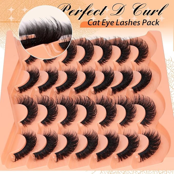JIMIRE False Eyelashes 14 Pairs Full Faux Mink Lashes Fluffy D Curl Strip Lashes Look Like Eyelash Extensions 15MM Wispy Eyelashes Natural Fake Lashes Pack