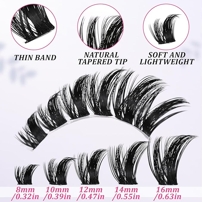 Himirell Lash Clusters Spiky Eyelash Extensions Wispy Individual Lashes Manga Eyelash Individuals 168 Pcs CC-Curly Cluster Eyelash Extensions 8-16MM Mixed DIY Lash Extensions