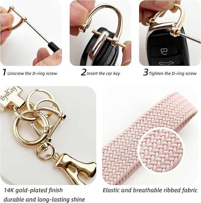 Stretchy Wristlet Initial Keychain, Key Chains Women Cute with Keyring, Llaveros para Mujer, Car Key Accessories