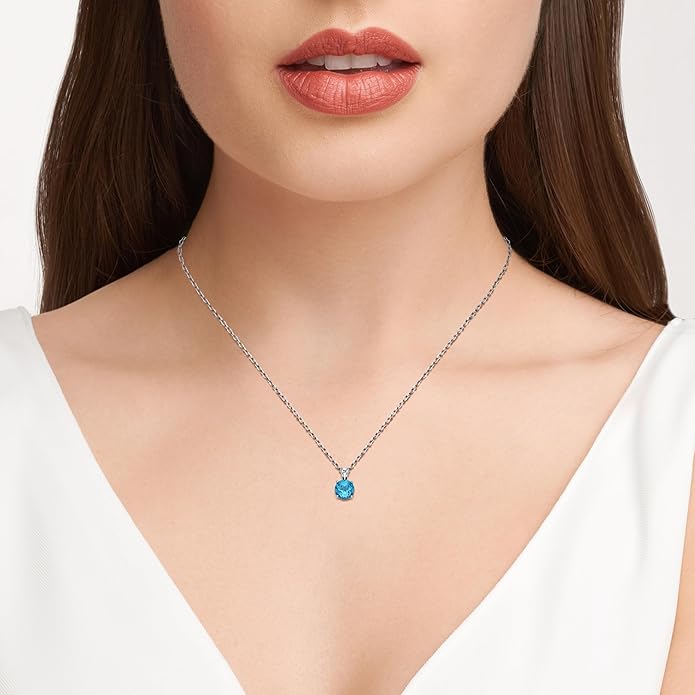 Amazon Essentials Sterling Silver Round Cut Birthstone Pendant Necklace 18"