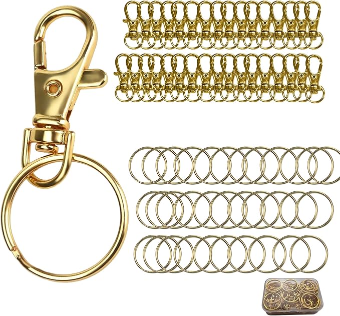 Keychain, 68PCS Swivel Snap Hooks with Key Rings, Metal Lobster Claw Clasp,34PCS Keychains Clips Hooks and 34PCS Key Chain Rings,Keychain Rings for DIY Crafts,Jewelry Making (Gold)