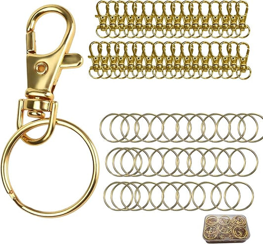Keychain, 68PCS Swivel Snap Hooks with Key Rings, Metal Lobster Claw Clasp,34PCS Keychains Clips Hooks and 34PCS Key Chain Rings,Keychain Rings for DIY Crafts,Jewelry Making (Gold)