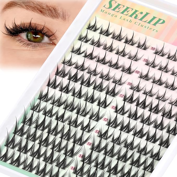 Lash Clusters Manga Eyelash Clusters C Curl 120PCS 10-14MM Mixed Deer Anime Natural Look Cluster Eyelash Extensions Spiky Natural Cluster Eyelashes for DIY Doe Eyed at Home (Pulse)