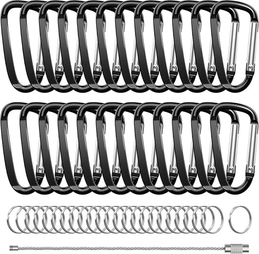 2.4" 24pcs Small Carabiner Clip Keychain, Aluminum D Ring Shape Clips with Keyring Keychain Hook