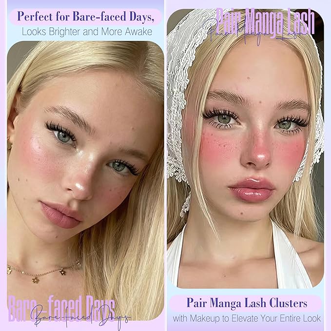 Manga Lash Clusters Wispy Spikes Eyelash Clusters Anime Fairy Cluster Eyelash Extensions Natural 8-16MM Individual Lashes CD-Curly DIY Lash Extension at Home by Newcally