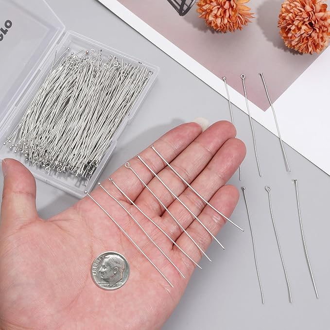 210 Pcs 70mm/2.76 Inch 21 Gauge Eye Pins Head Pins Ball Pins for Jewelry Making, Yumttero Straight Mixed Pin for Craft Earring Bracelet Necklace Pendant Jewelry Making (Mixed Pins,Platinum Color)