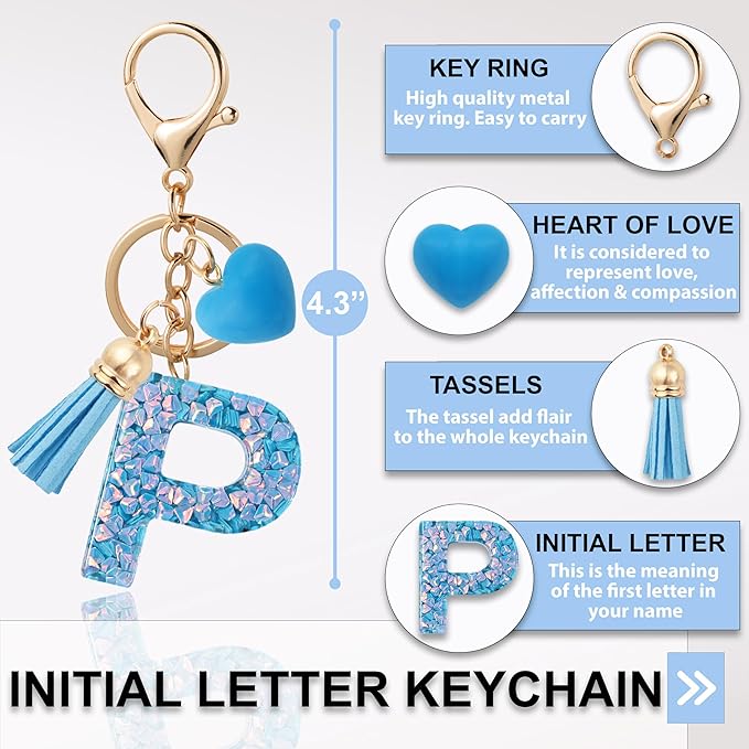 Alphabet Initial Letter Keychain Cute Heart Resin - Letter Keychain for Backpack Charms - Initial Keychains for Women