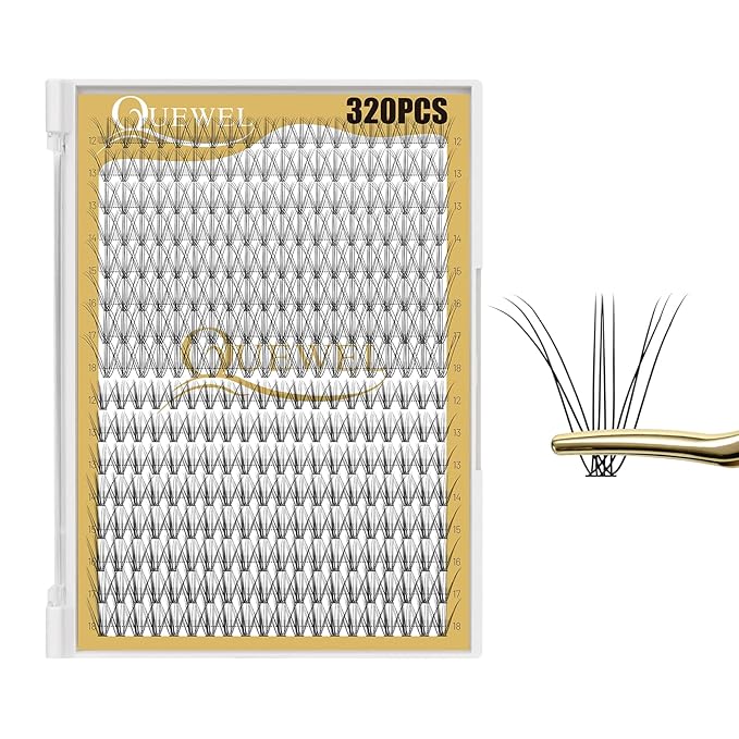QUEWEL Lash Clusters 320Pcs Cluster Lashes 10D+20D D Curl Lash Cluster Eyelash Extensions Mix12-18mm Individual Eyelashes Clusters Wispy Lash Clusters Thin Band Soft to Use at Home(10D+20D D Mix12-18)