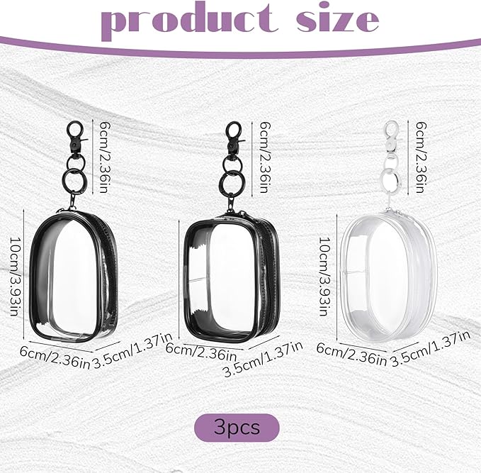 3 PCS Mini Clear Pouch with Keychain, Small Clear Travel Makeup Bag Figure Display Bag with Zipper, Portable Storage Pouch, Mini Zipper Pouches for Cosmetics Coin Organizer Showing off Blind Boxes