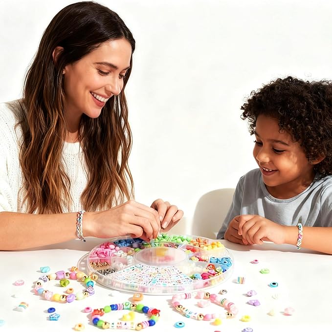 MYCUTEY 594Pcs DIY Bracelet Making Kit with Colorful Letter Flower Heart Beads - Friendship Bracelet Kit for Women Kids Pony Beads for Jewelry Making Christmas Bead Bracelets Making Craft Gift