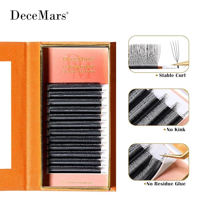 DeceMars 4D U Shaped Eyelash Extensions Supplies Easy Fans Russian Volume Crisscross Eyelashes Natural Soft YY Lash Extensions Handwoven Mesh Wispy Clusters Matte Black-0.07mm-C-14mm