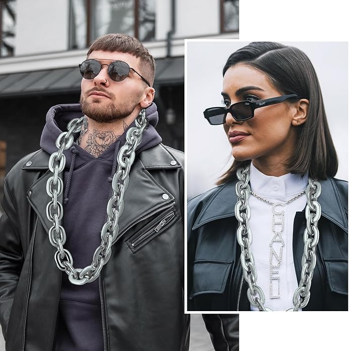 Remuuly Plastic Chain Necklace Chunky Big Fake Necklace Hip Hop Rapper Giant Turnover Chain Costume for Halloween