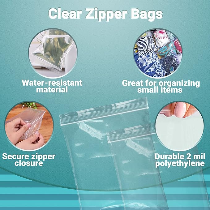 APQ Clear Plastic Reclosable Zipper Bags, 9 x 12 Inches. Pack of 1000 Reclosable Plastic Bags with Zipper Closure. 2 Mil Plastic Jewelry Bags. Waterproof Reclosable Zip Bags for Industrial Use